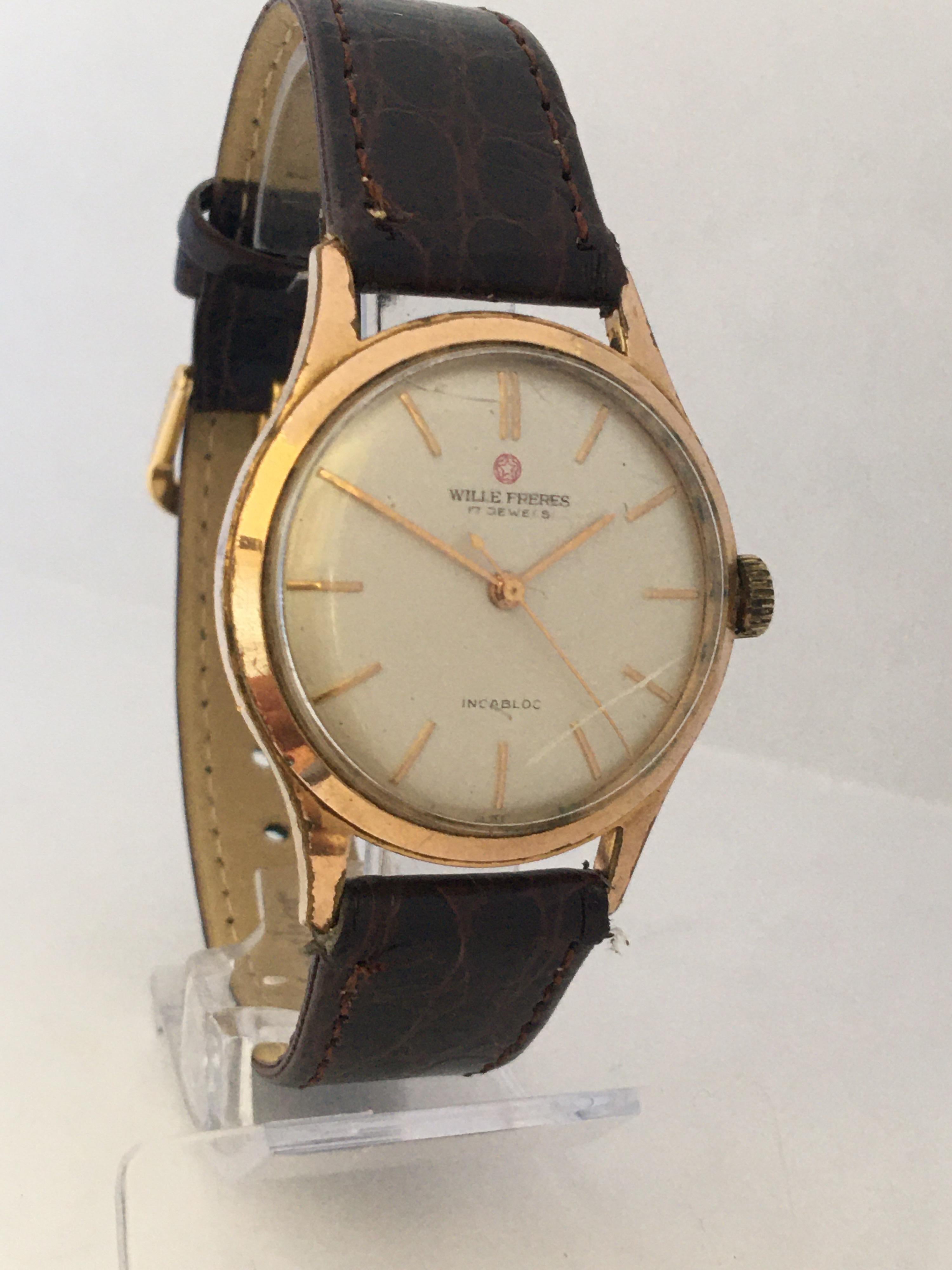 Vintage 1960s Gold-Plated Wille Freres Mechanical Watch For Sale 6