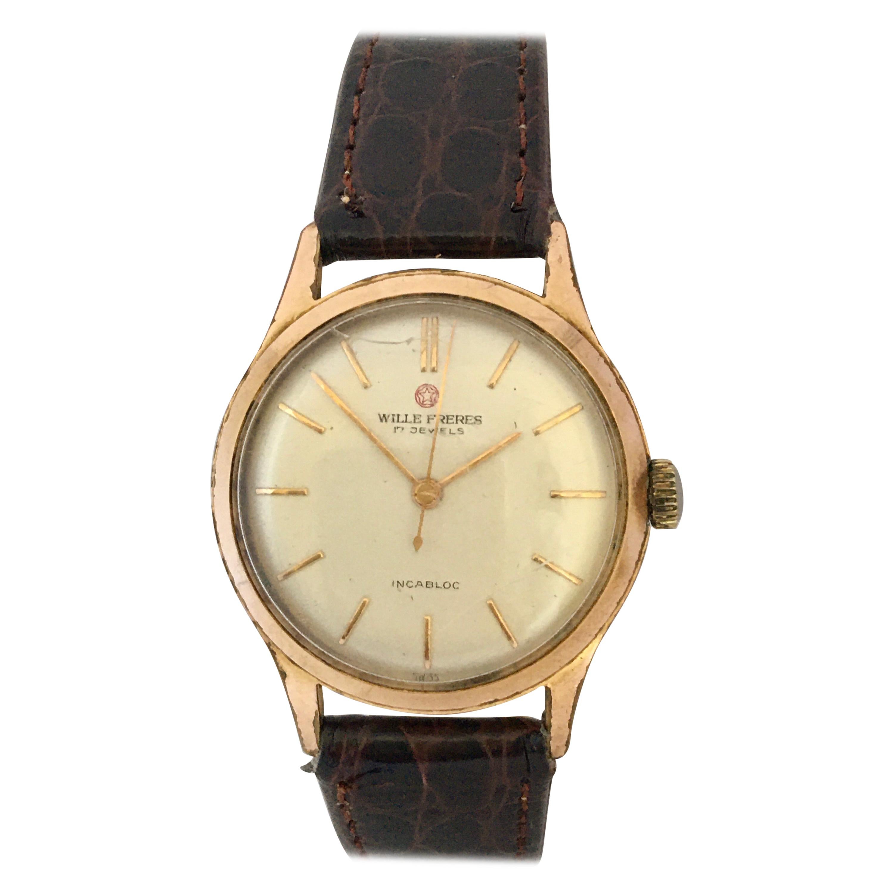 Vintage 1960s Gold-Plated Wille Freres Mechanical Watch For Sale