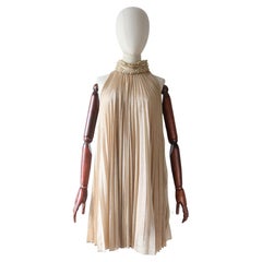 Vintage 1960's gold pleated lurex dress accordion pleat A line Dress UK 8 US 4