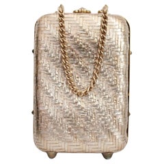 Vintage 1960's Bolso Caja Tejido Dorado Patrón Chevron Original Bolso Italiano años sesenta