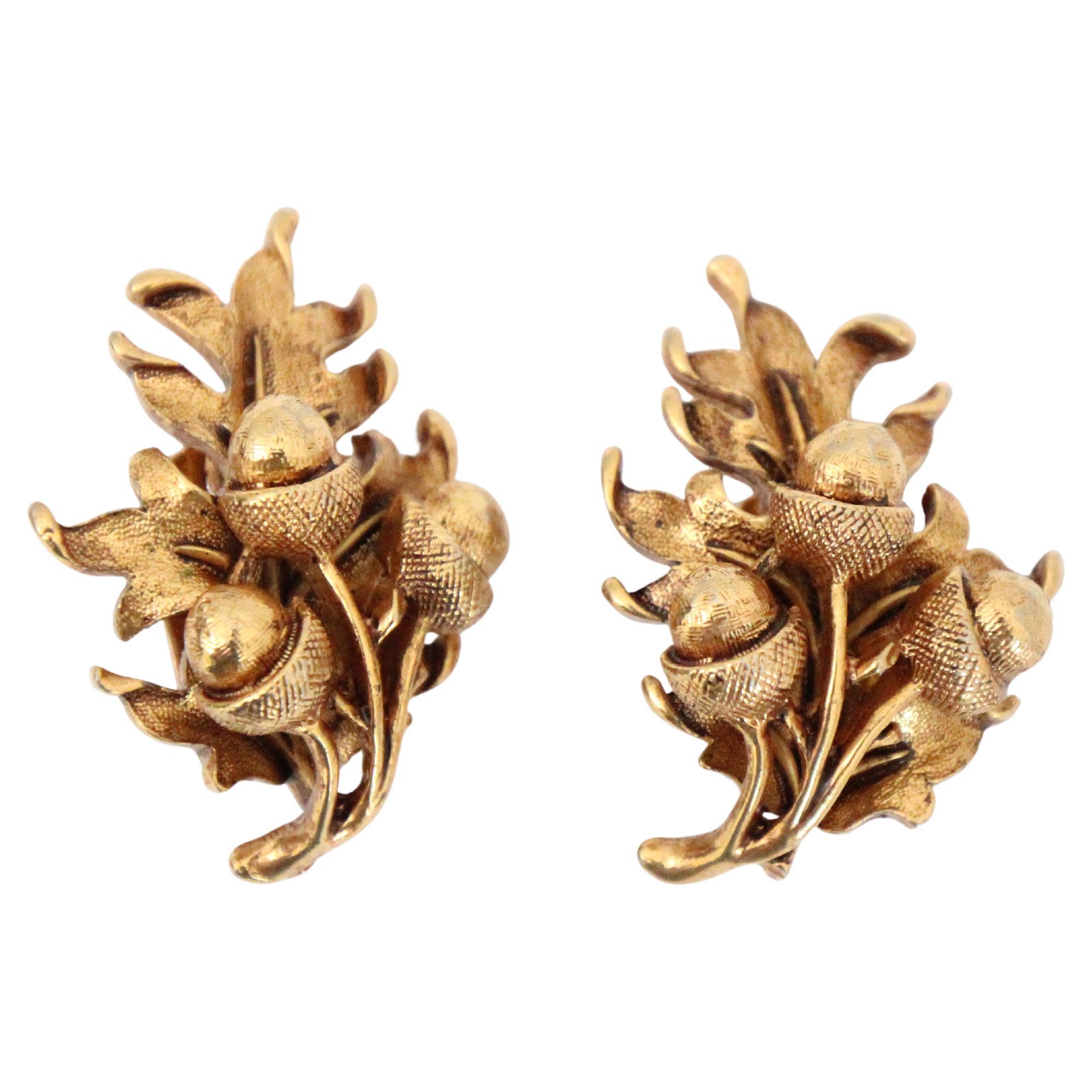 Vintage 1960's goldene Eichel Clip auf Ohrringe 1960s Eichel Schmuck Ohrringe