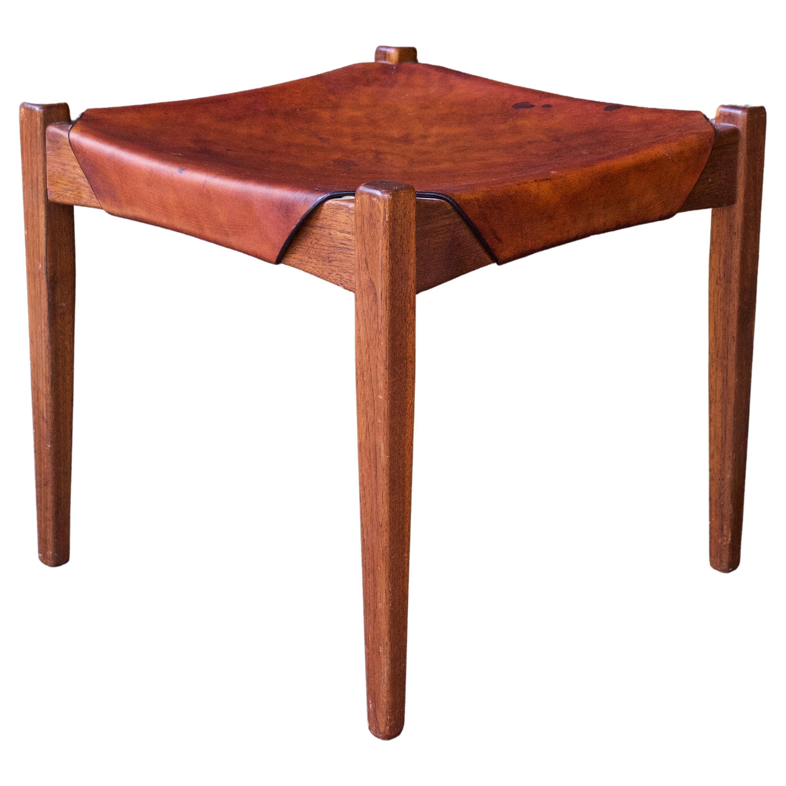 Vintage 1960s Gordon Keeler Leather Walnut Stool Mid-Century American Modernity
