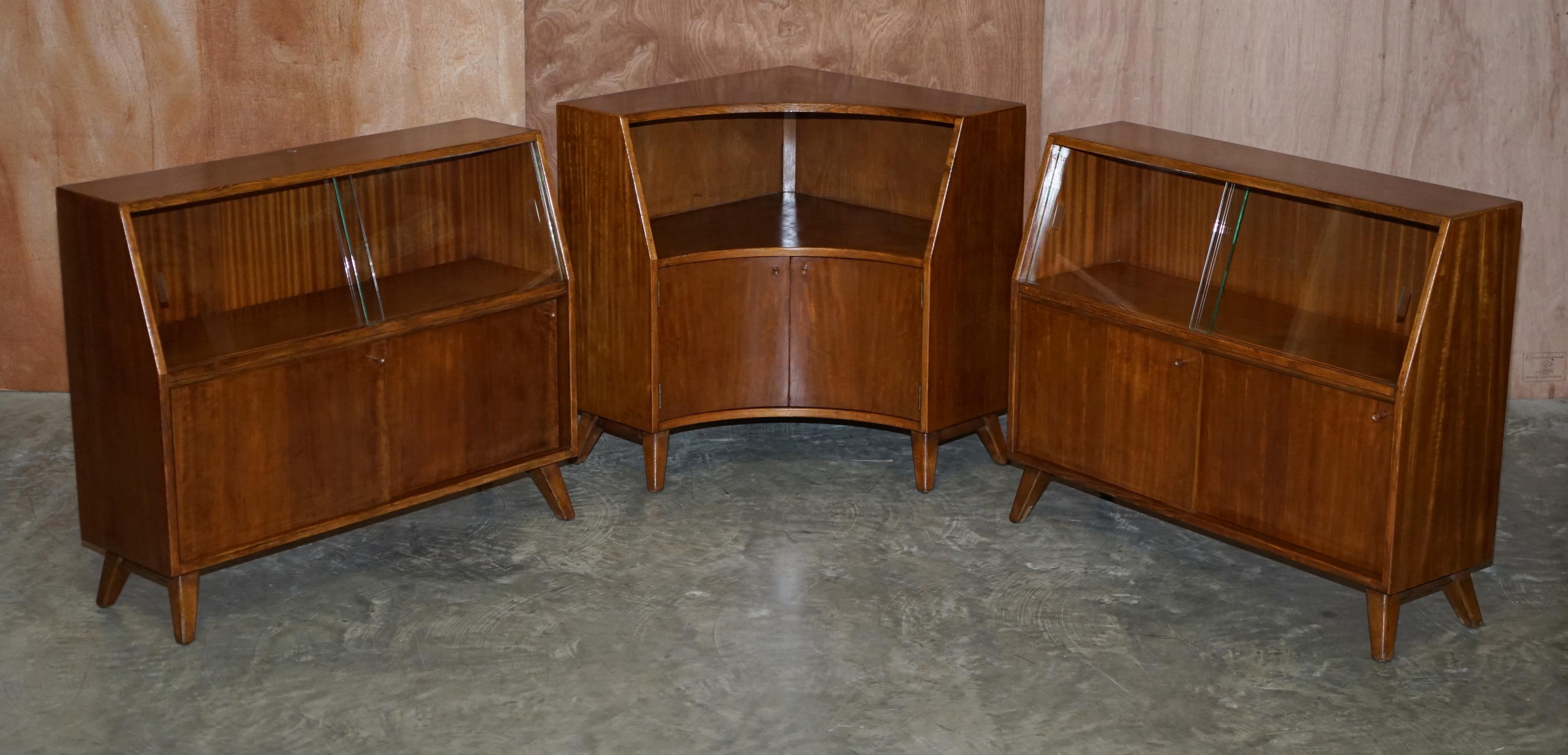 Mid-Century Modern Vintage 1960's Greaves and Thomas G&T Put U Up Modular Sideboards Glazed Doors For Sale