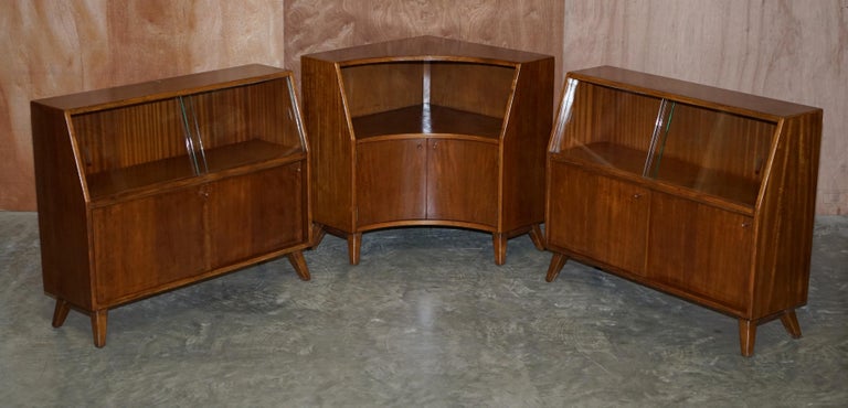Hand-Crafted Vintage 1960's Greaves and Thomas G&T Put U Up Modular Sideboards Glazed Doors For Sale