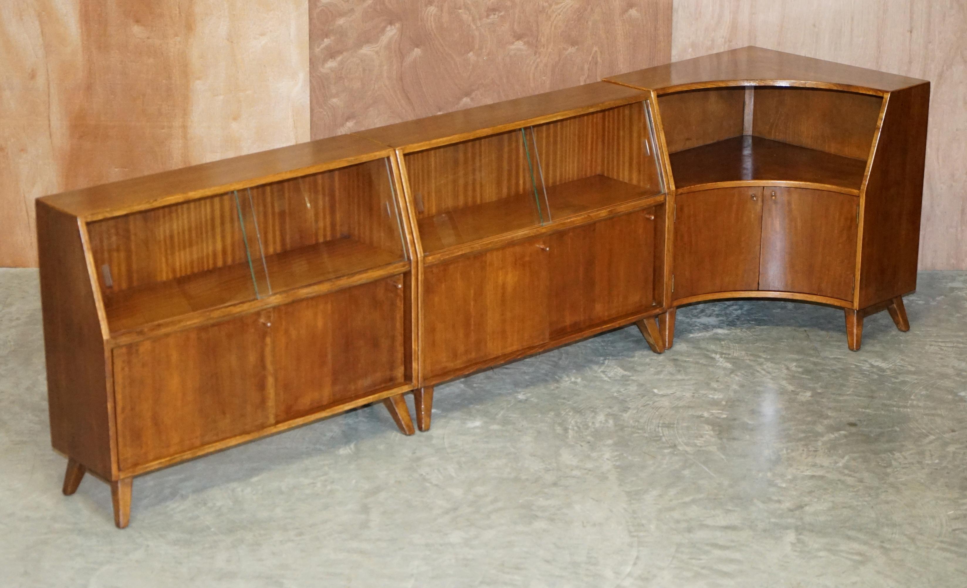 English Vintage 1960's Greaves and Thomas G&T Put U Up Modular Sideboards Glazed Doors For Sale