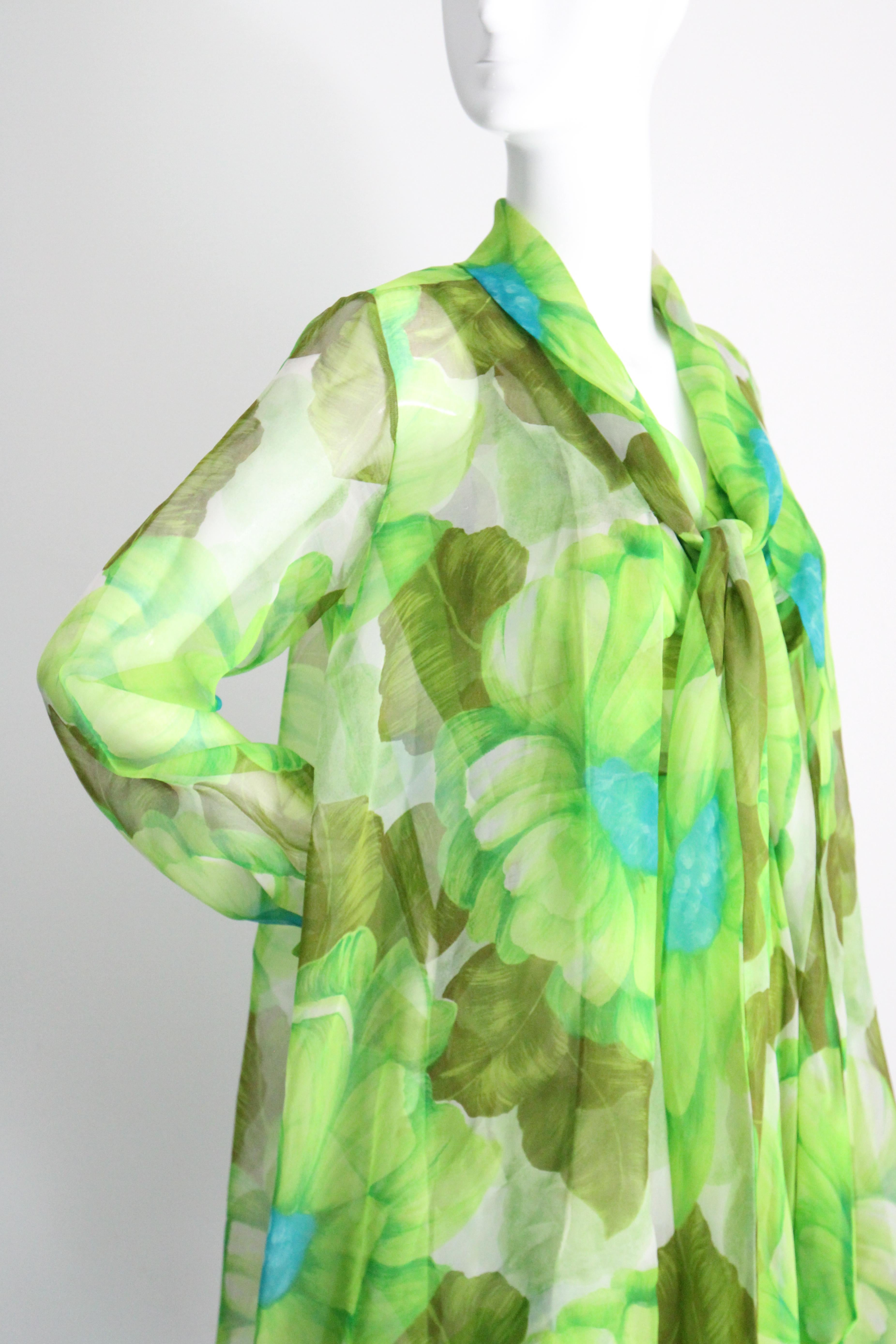 Vintage 1960's Green Floral Chiffon Dress and Coat Set Lime Green UK 8-10 US 4-6 For Sale 8