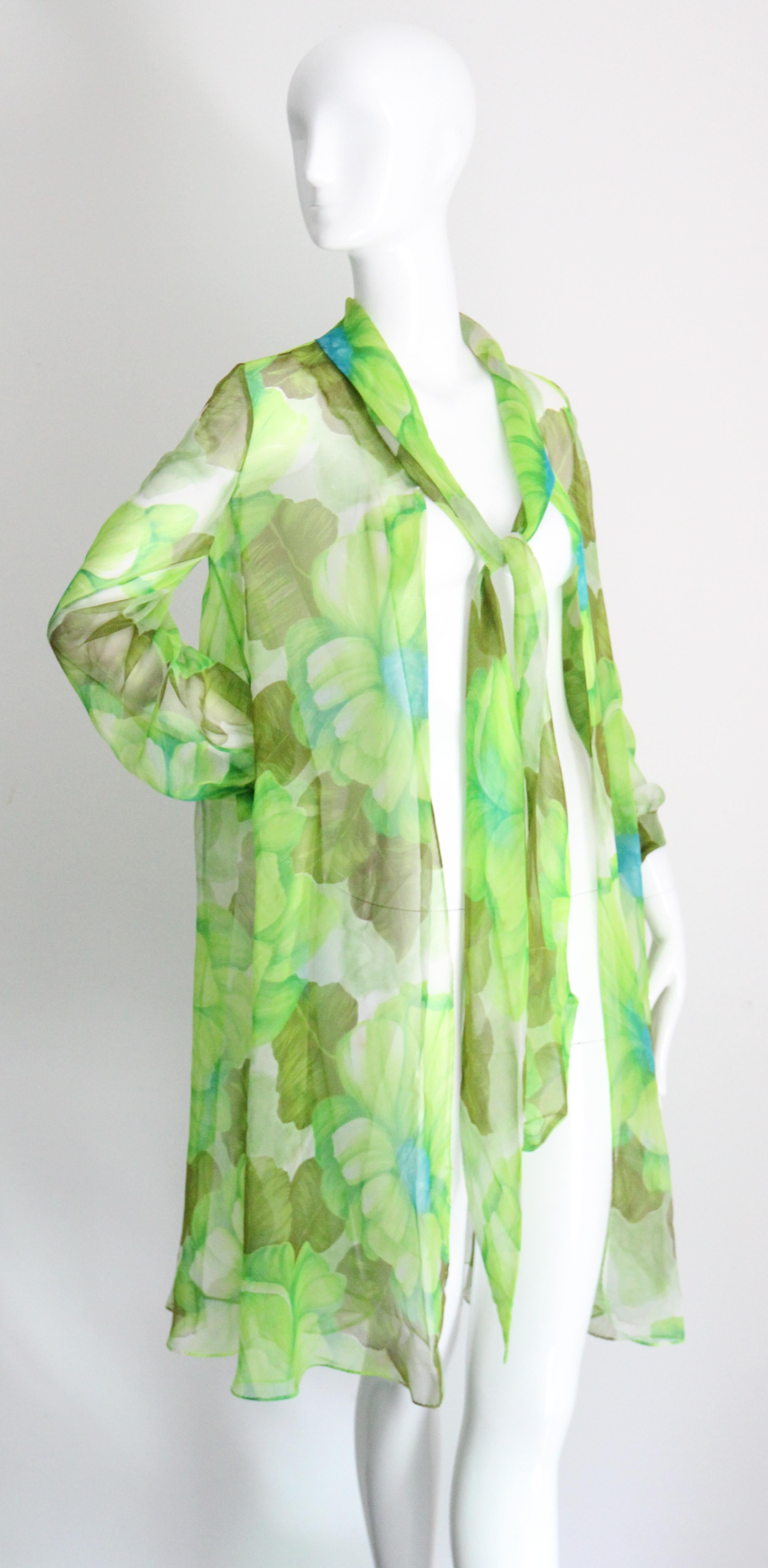 Vintage 1960's Green Floral Chiffon Dress and Coat Set Lime Green UK 8-10 US 4-6 For Sale 14
