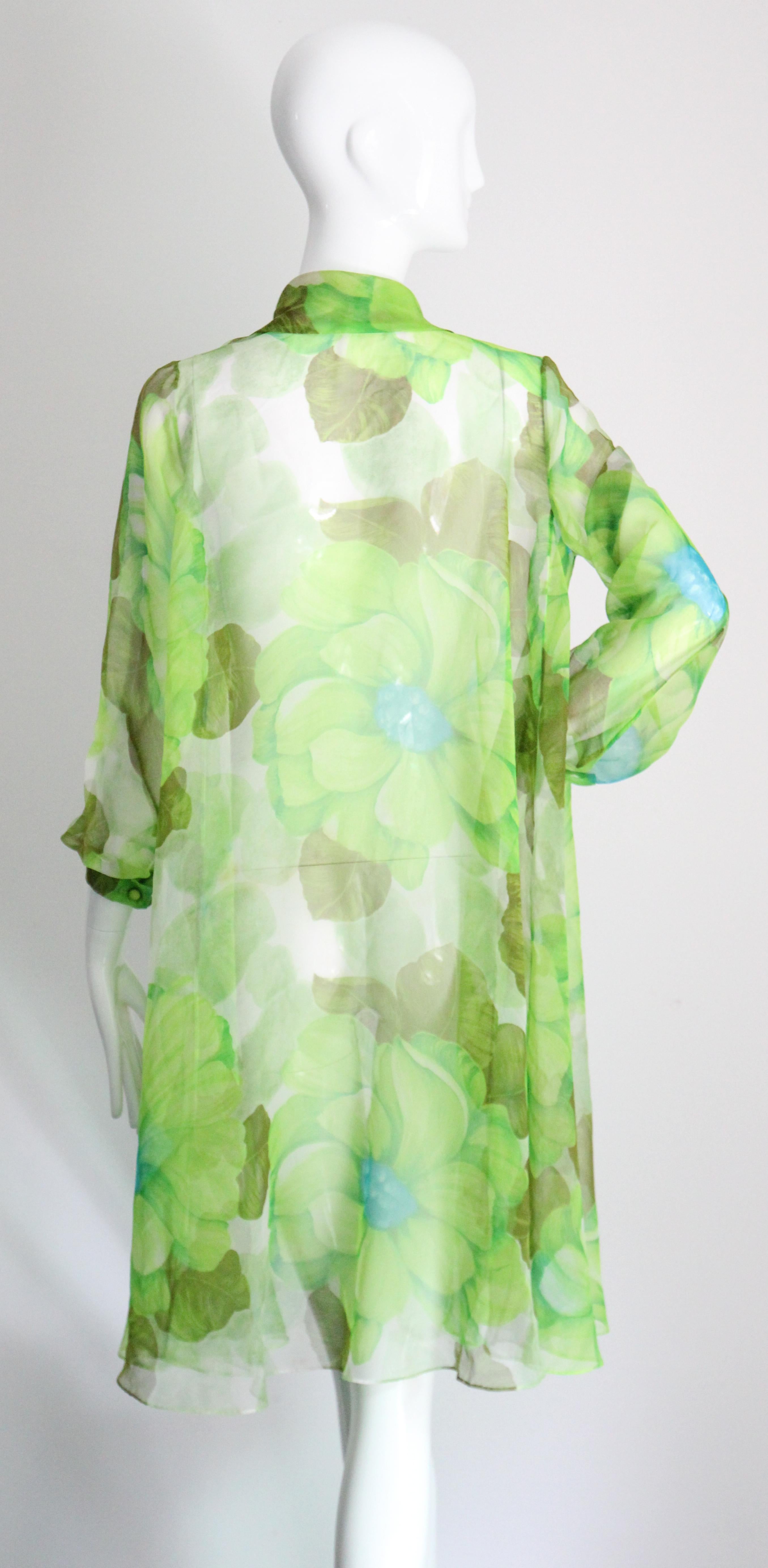 Vintage 1960's Green Floral Chiffon Dress and Coat Set Lime Green UK 8-10 US 4-6 For Sale 16