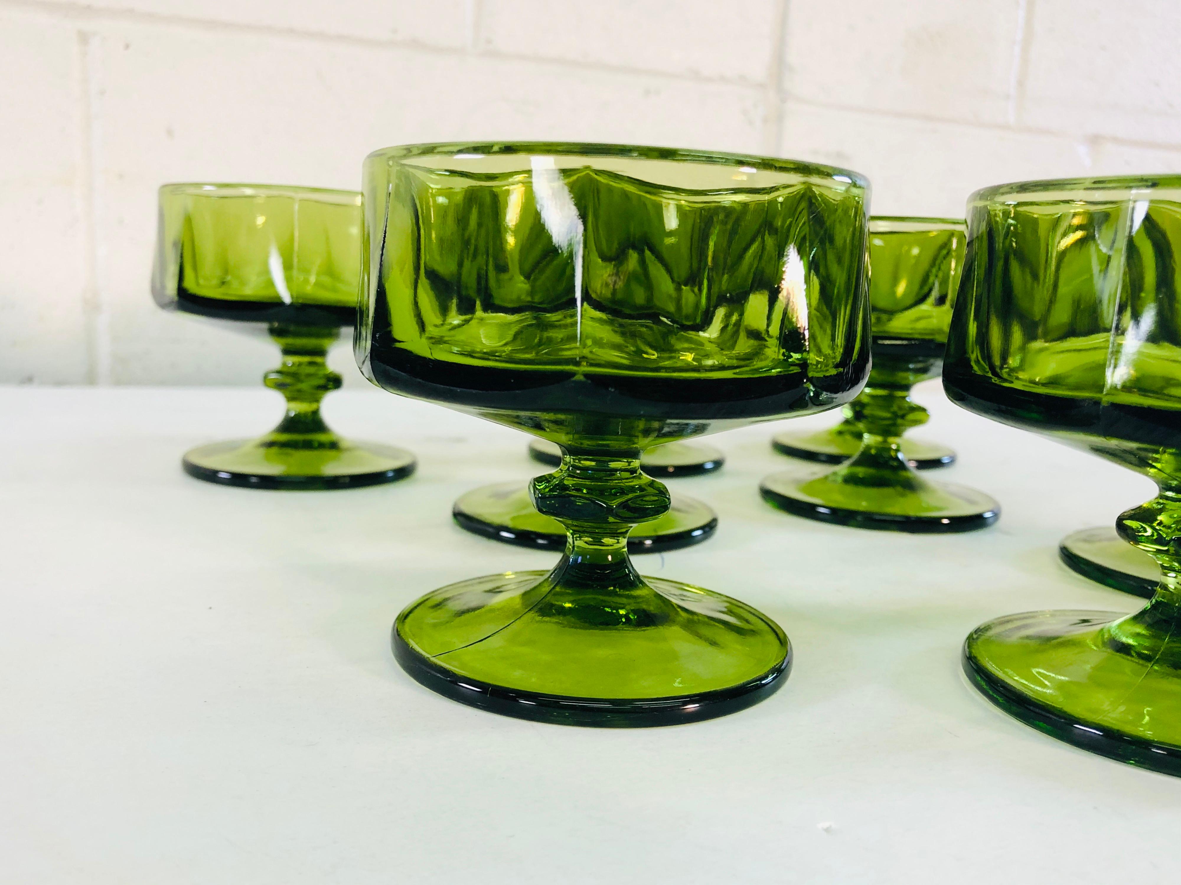 20th Century Vintage 1960s Green Glass Low Coupes, Set of 8