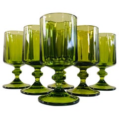 Vintage 1960s Green Glass Wine Stems, Set of 6