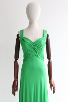 Vintage 1960's Green Jersey Pleated Dress original 1960 Grecian Dress UK 10 US 6