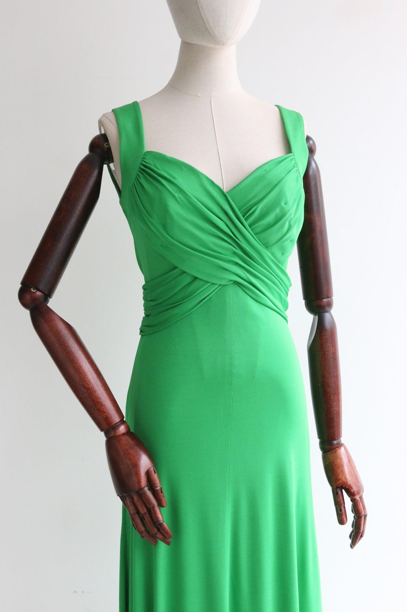 Women's Vintage 1960's Green Jersey Pleated Dress original 1960 Grecian Dress UK 10 US 6 For Sale