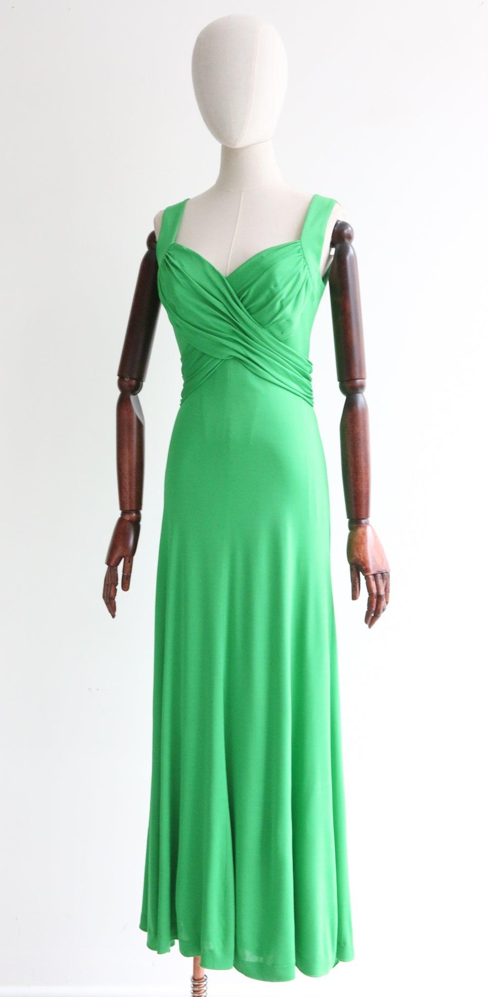 Vintage 1960's Green Jersey Pleated Dress original 1960 Grecian Dress UK 10 US 6 For Sale 1