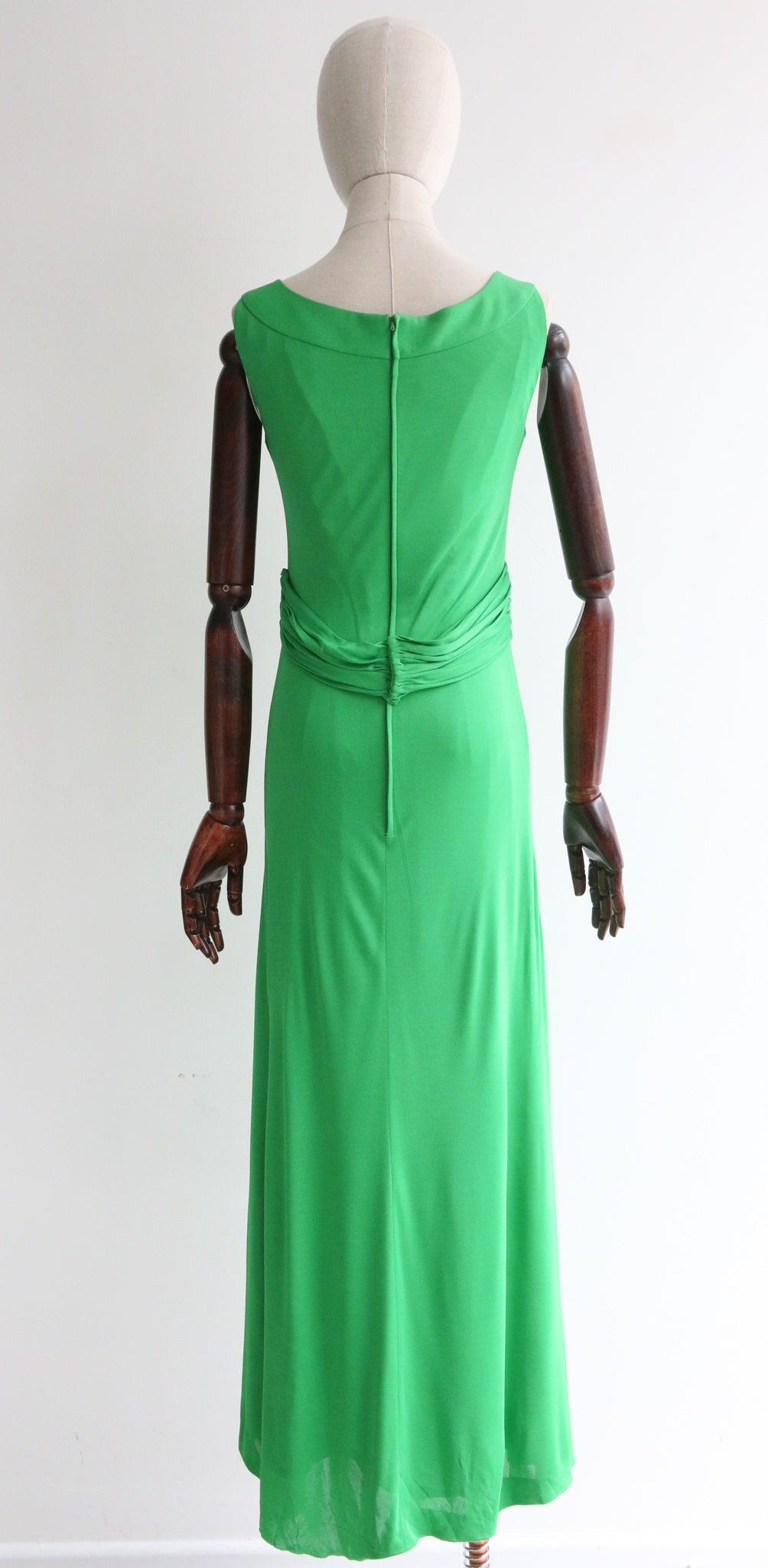 Vintage 1960's Green Jersey Pleated Dress original 1960 Grecian Dress UK 10 US 6 For Sale 2