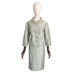 Traje falda seda verde salvia vintage años 60 Traje vintage años 60 UK 8-10 US 4-6