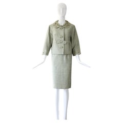 Traje falda seda verde salvia vintage años 60 Traje vintage años 60 UK 8-10 US 4-6