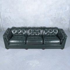 1960s Vintage Emerald Green Tufted Chesterfield Leather Sofa
