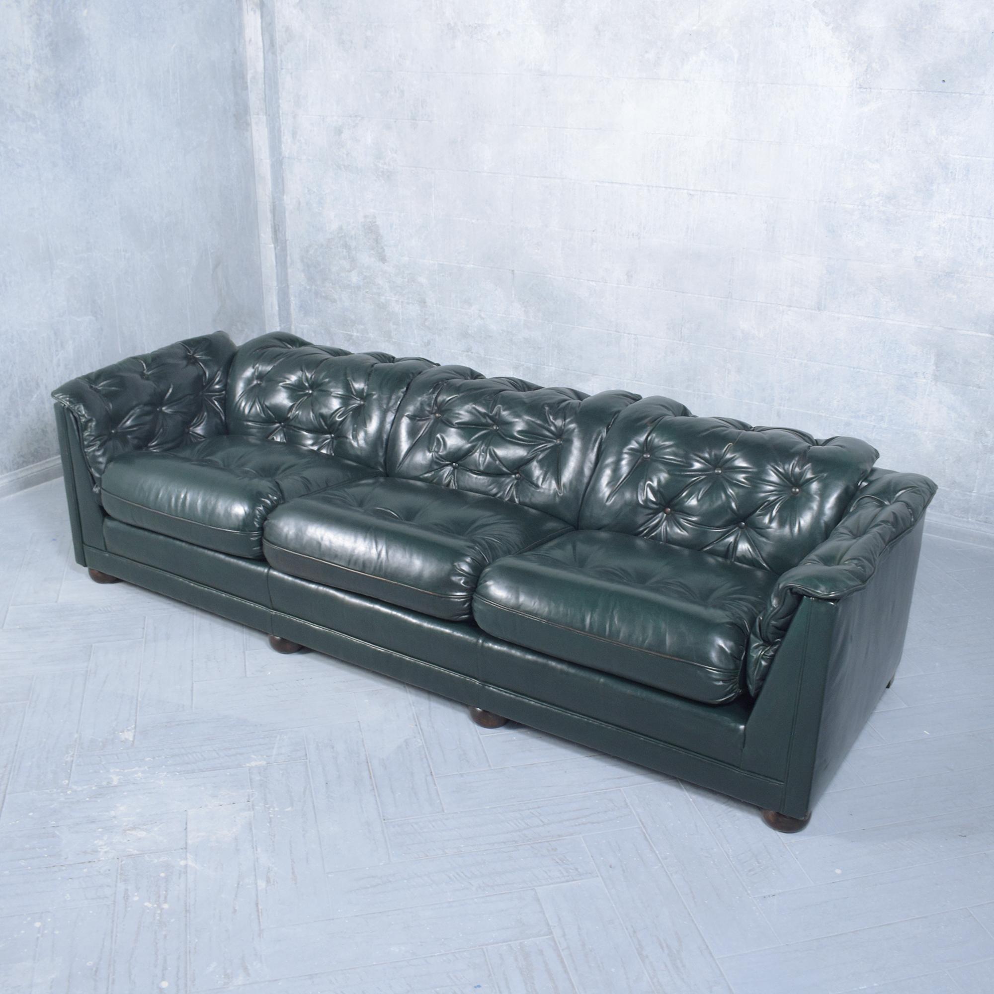 Mid-20th Century 1960s Vintage Emerald Green Tufted Chesterfield Leather Sofa
