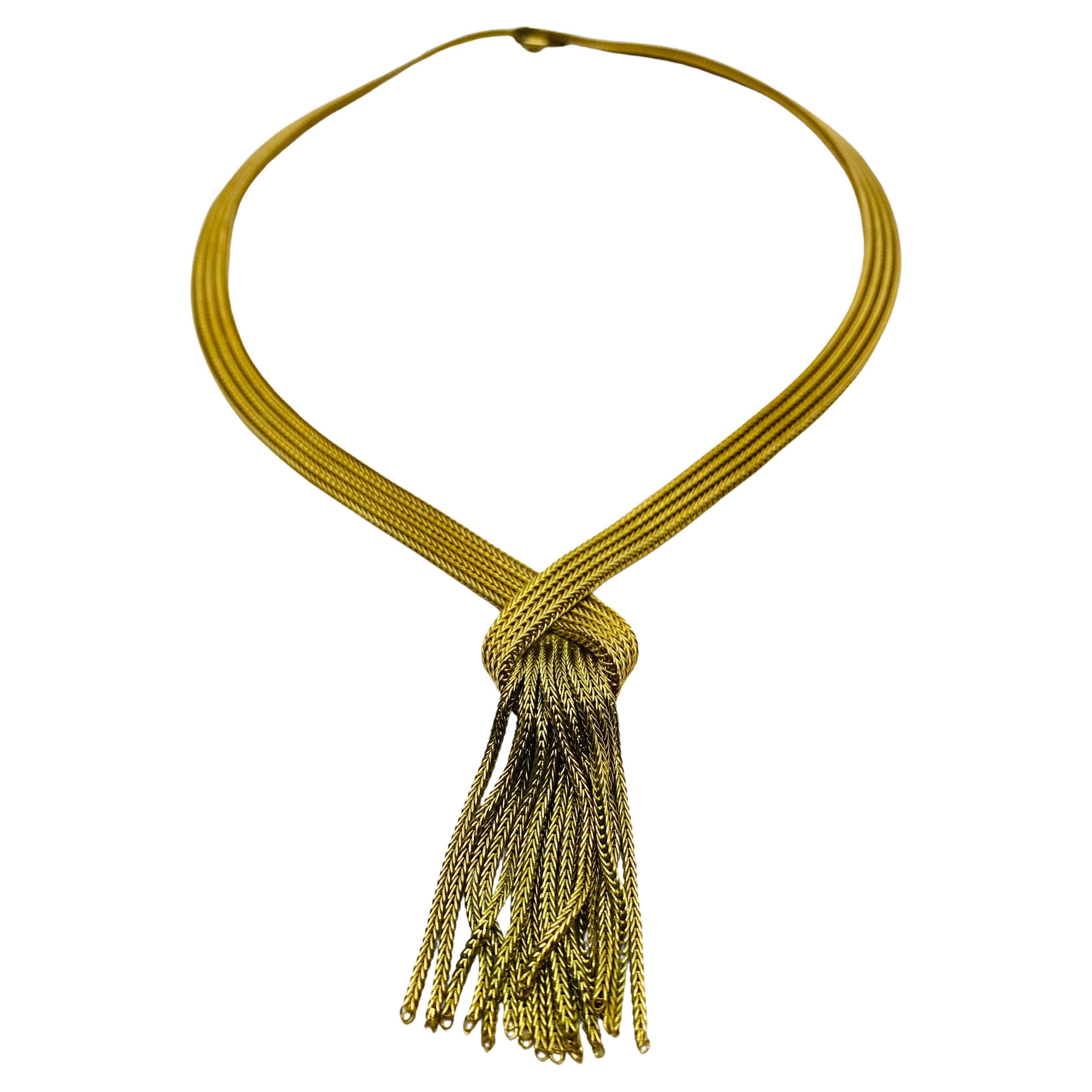 Vintage 1960s Grossé Marcus Gold Tassel Necklace In Excellent Condition For Sale In Beverly Hills, CA