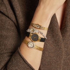 Vintage 1960s Gubelin 18KT Gold Bark-Finish Diamond Bezel Bracelet Watch