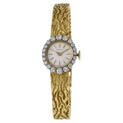 Vintage 1960s Gubelin 18KT Gold Bark-Finish Diamond Bezel Bracelet Watch