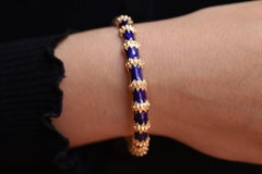 Vintage 1960s Gutschneider 14k Gold Blue Enamel Bangle Bracelet 27.9 Grams