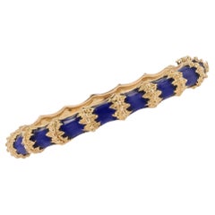 Vintage 1960s Gutschneider 14k Gold Blue Enamel Bangle Bracelet 27.9 Grams