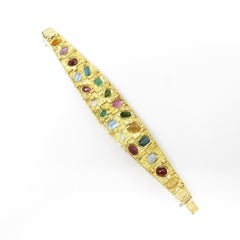 Vintage 1960s H. Stern Heavy 18 Karat Emerald Aquamarine Gemstone Cuff Bracelet