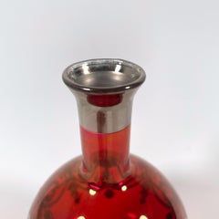 Vintage 1960s Hand-Blown Red Glass Vase with Silver Details