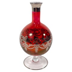 Vintage 1960s Hand-Blown Red Glass Vase with Silver Details