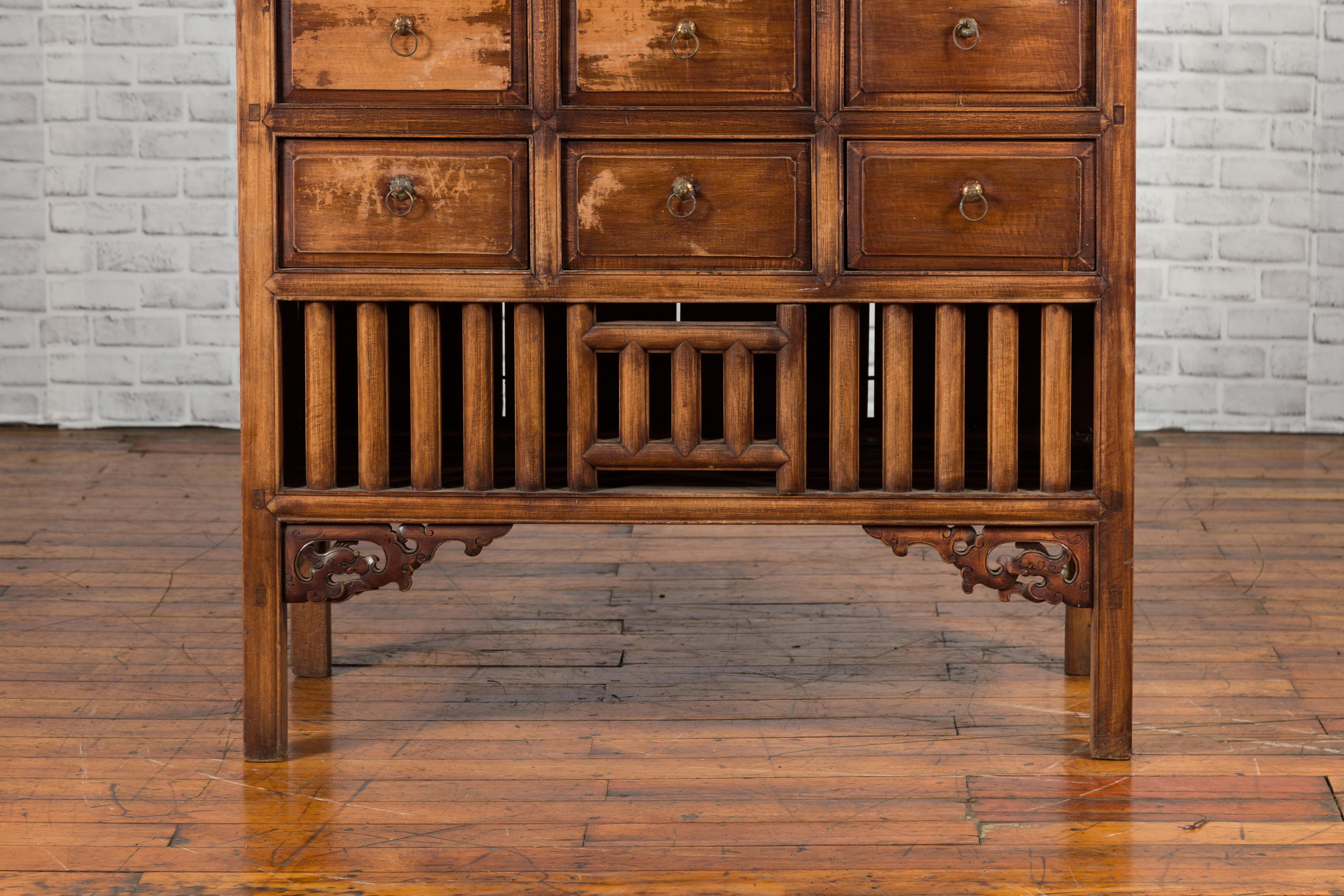 20th Century Vintage 1960s Hand-Carved Wooden Armoire from Taiwan with Doors and Drawers For Sale