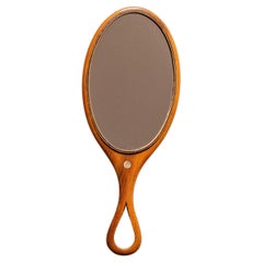 Vintage 1960s Hand Mirror in Fruitwood with Mother-of-Pearl Inlay