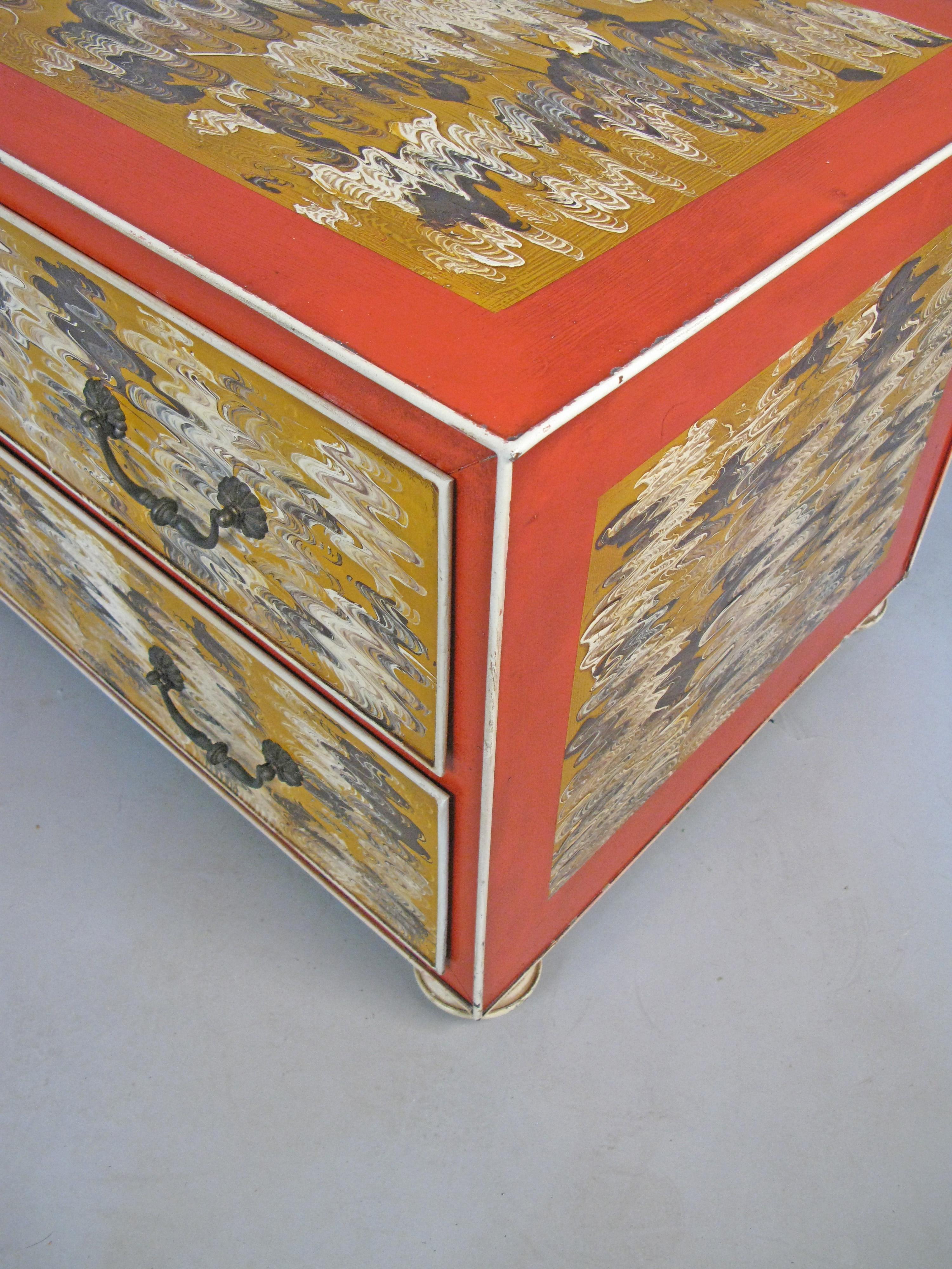 Vintage 1960s Hand Painted Metal Two-Drawer Chest In Good Condition In Hudson, NY