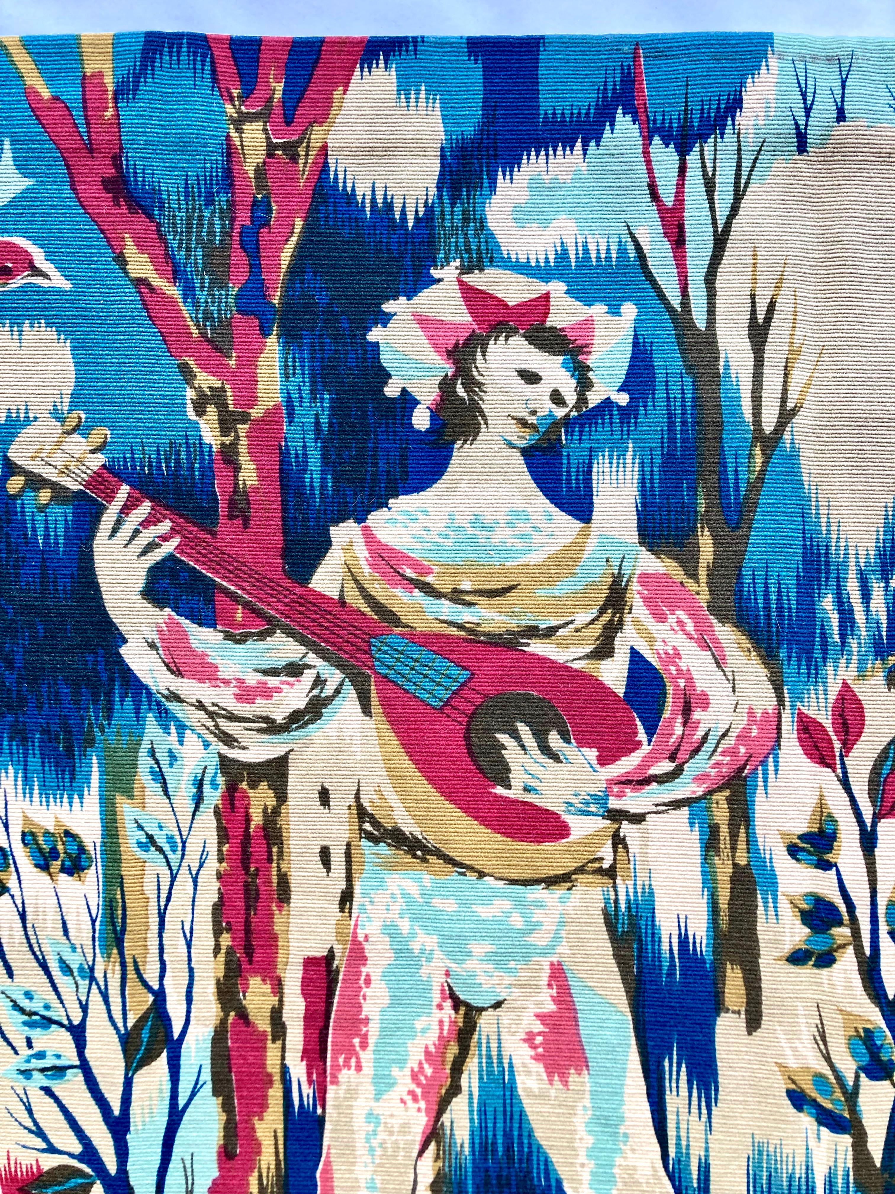 Tapisserie murale française des années 1960 imprimée à la main en laine signée par J.C. Bissery  Bon état - En vente à COLMAR, FR