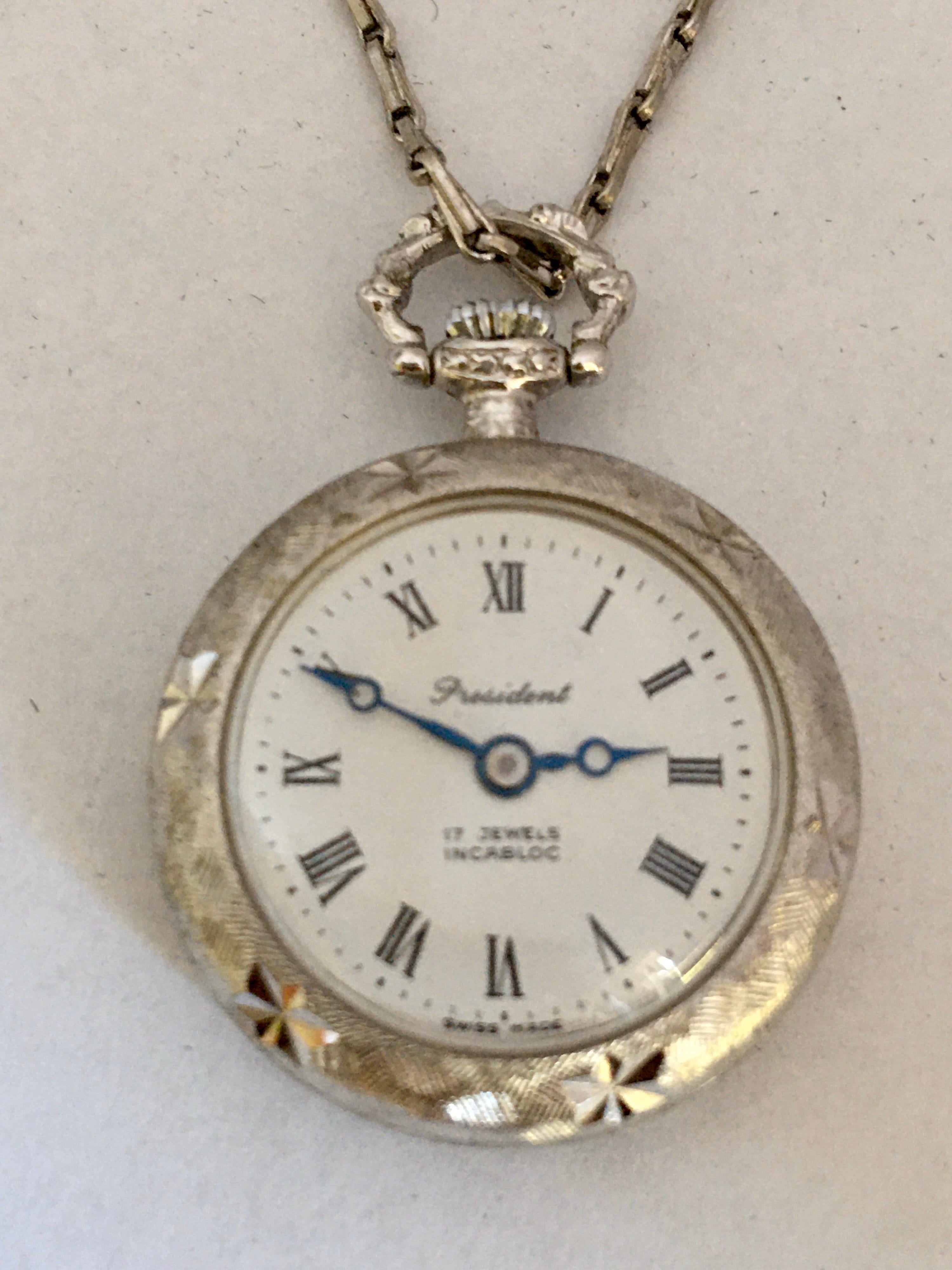 Vintage 1960s Hand-Winding Silver Plated Engraved Pendant Watch 4
