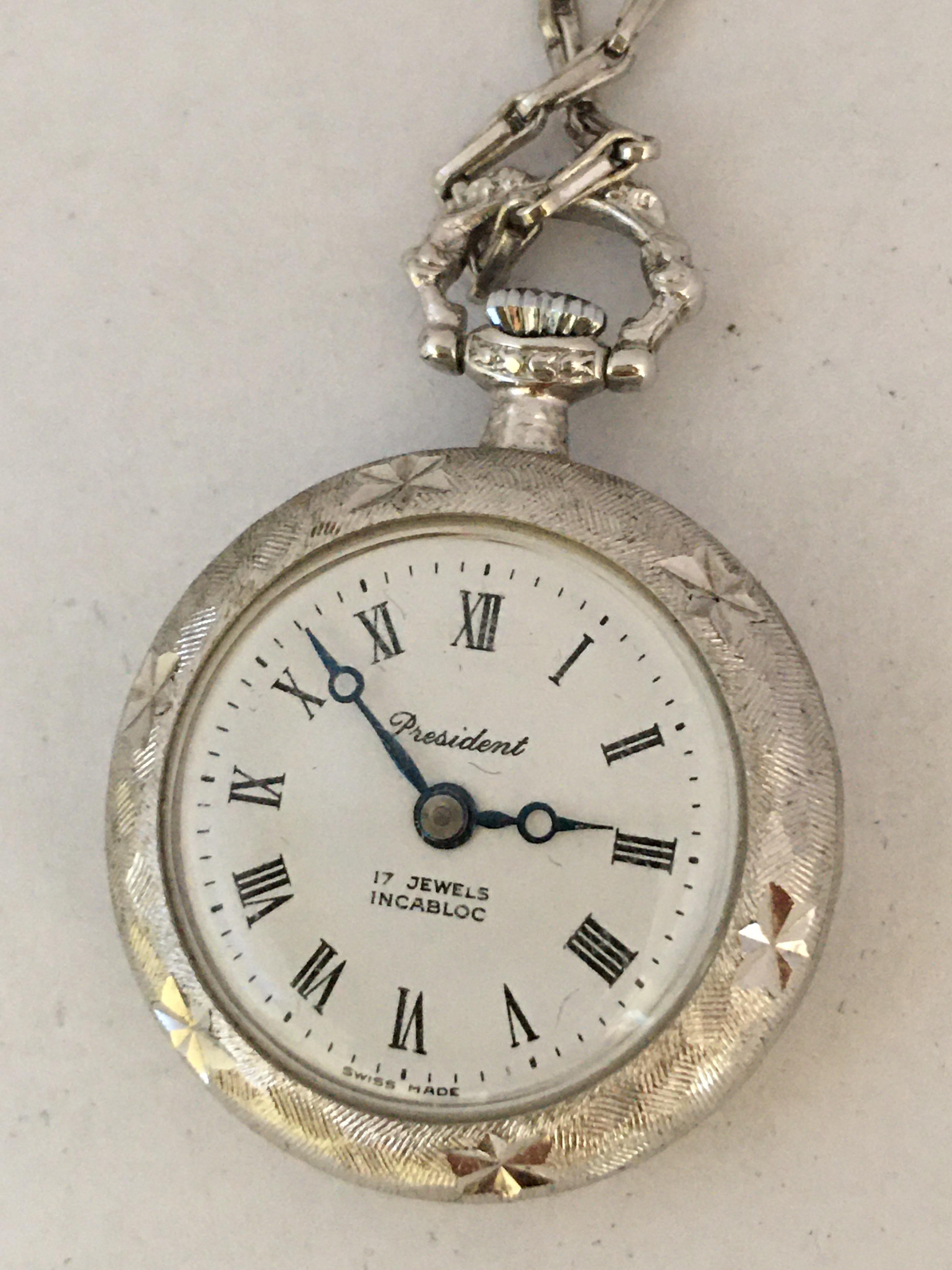 Vintage 1960s Hand-Winding Silver Plated Engraved Pendant Watch 7