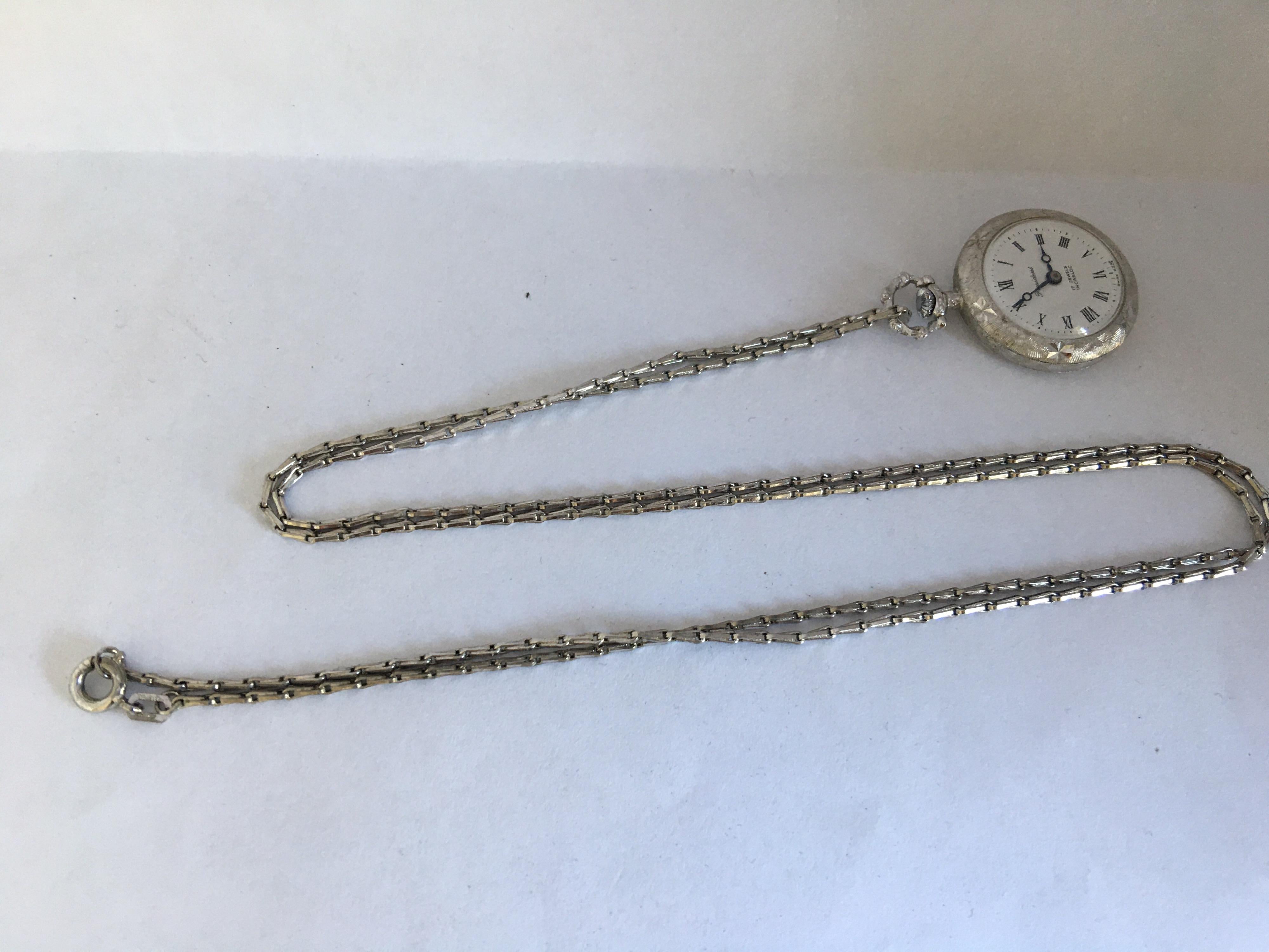 Vintage 1960s Hand-Winding Silver Plated Engraved Pendant Watch In Good Condition In Carlisle, GB