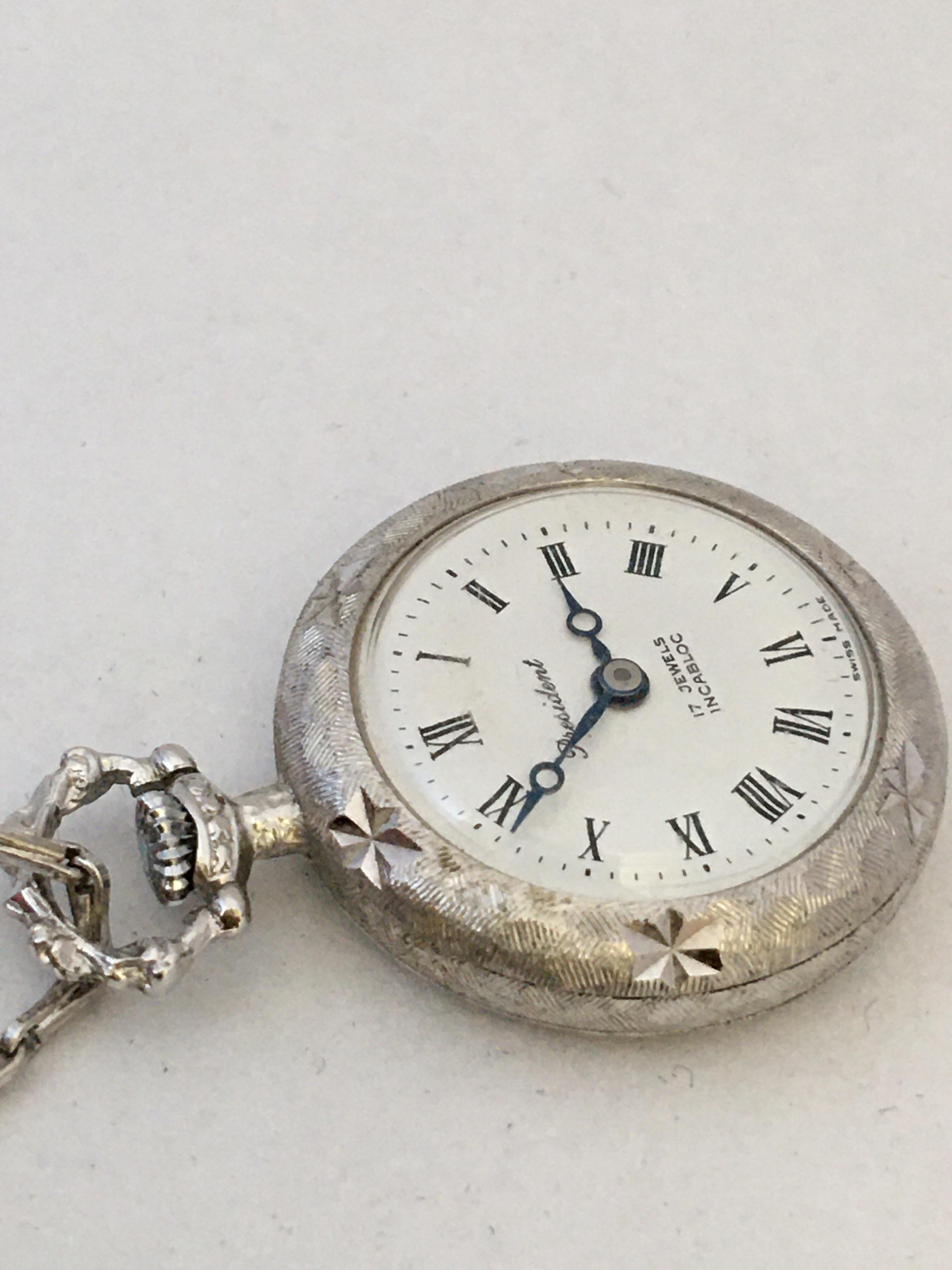 Vintage 1960s Hand-Winding Silver Plated Engraved Pendant Watch 2