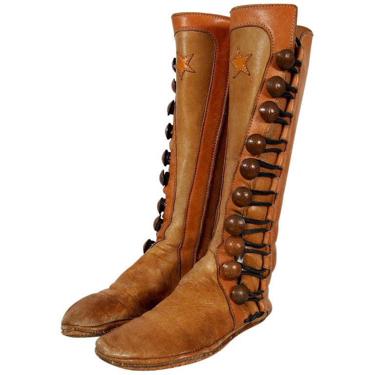 Vintage 1960's Handmade Bohemian Star-Applique Flat Moccasin Brown