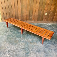 Vintage 1960s Hans Wegner 6-Leg Long Slatted Teak Xl Bench Danish Midcentury
