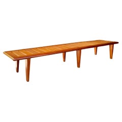 Vintage años 60 Hans Wegner Banco de 6 patas largas de listones de teca Xl Danés de mediados de siglo