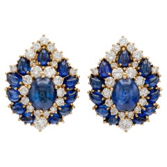 Vintage 1960er Harry Winston Cabochon-Saphir- und Diamant-Ohrringe, Vintage