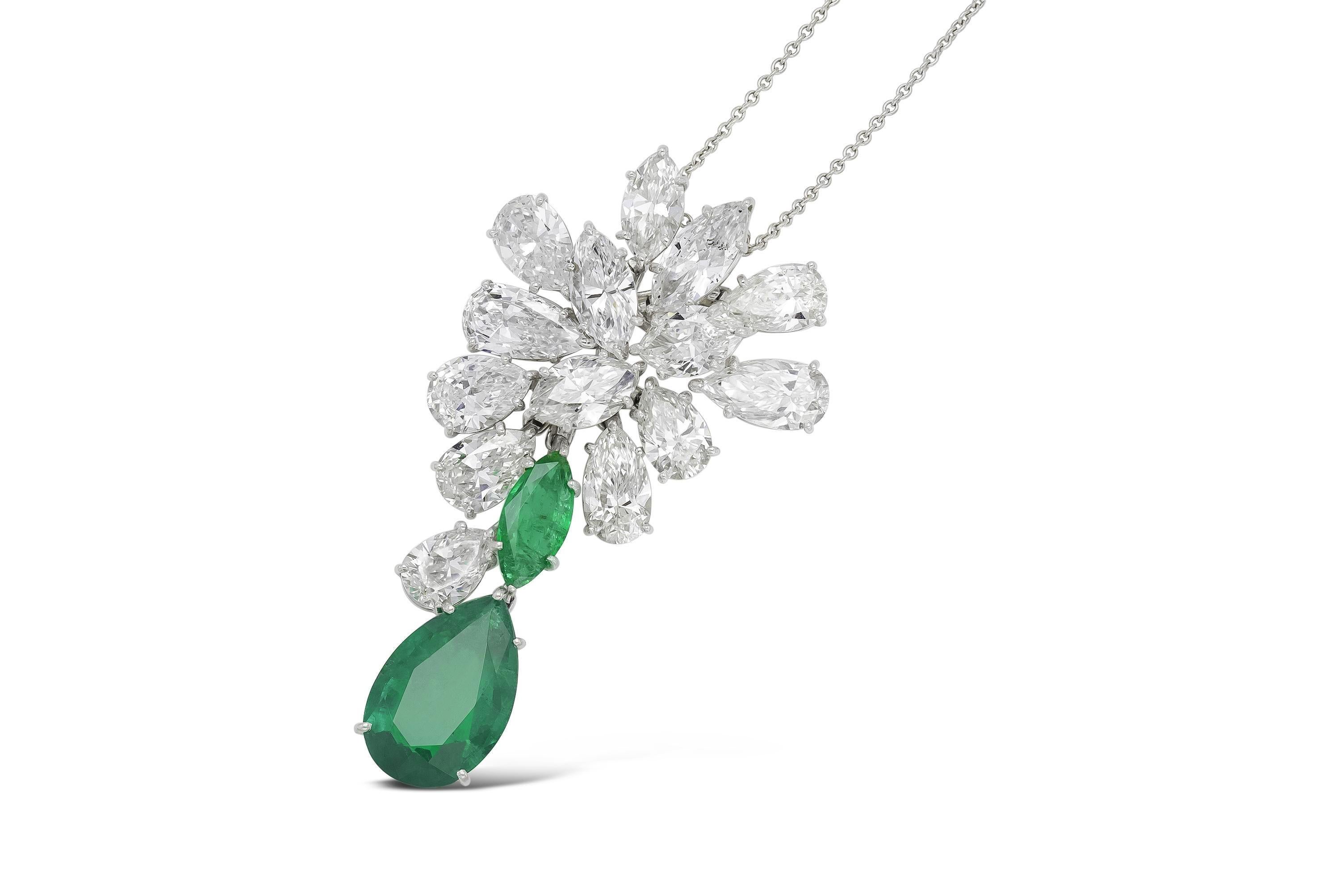 Vintage 1960er Harry Winston Diamant-Cluster- und Smaragd-Tropfen-Brosche/Anhänger (Tropfenschliff) im Angebot