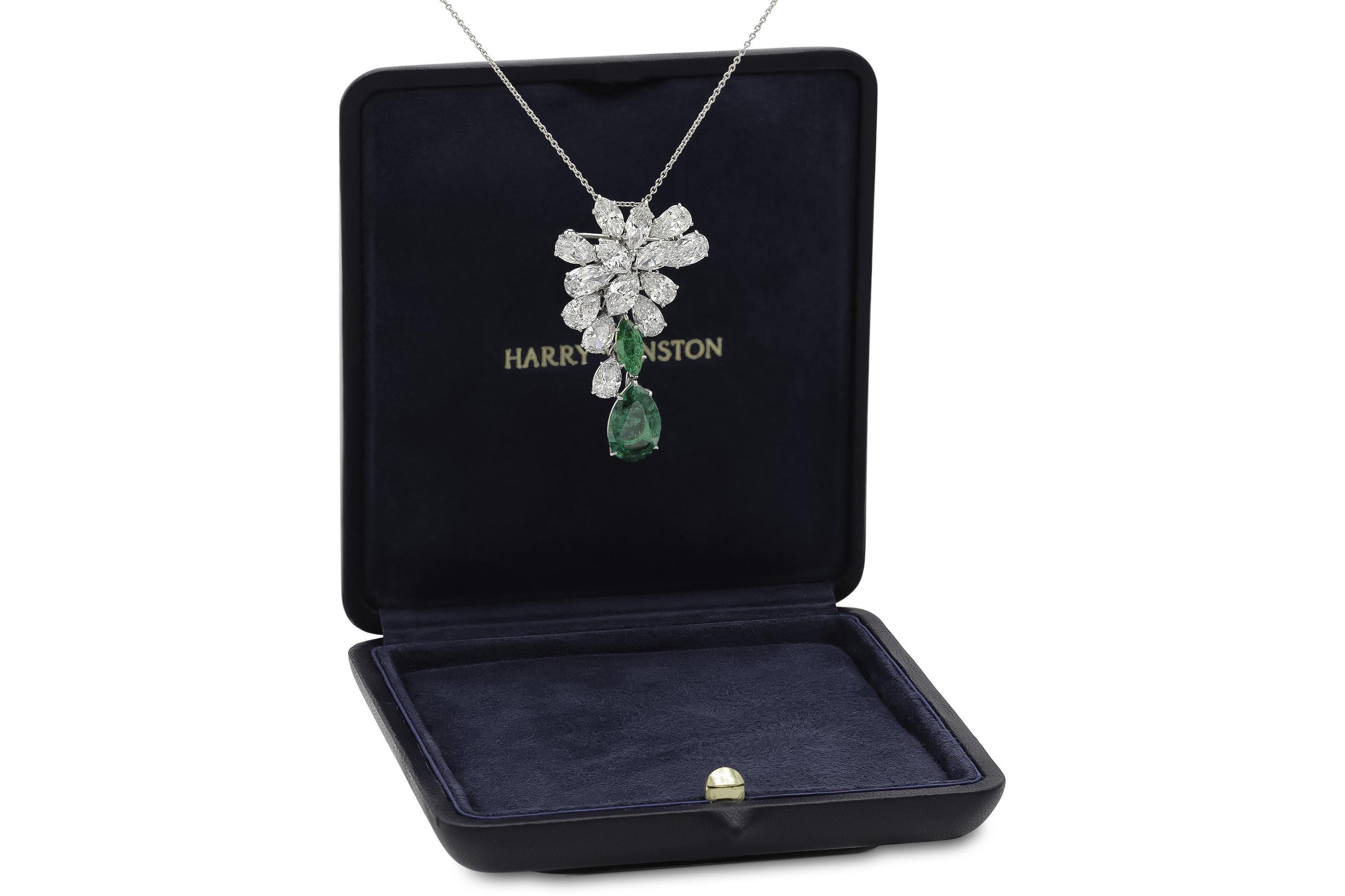 Vintage 1960er Harry Winston Diamant-Cluster- und Smaragd-Tropfen-Brosche/Anhänger im Zustand „Gut“ im Angebot in New York, NY