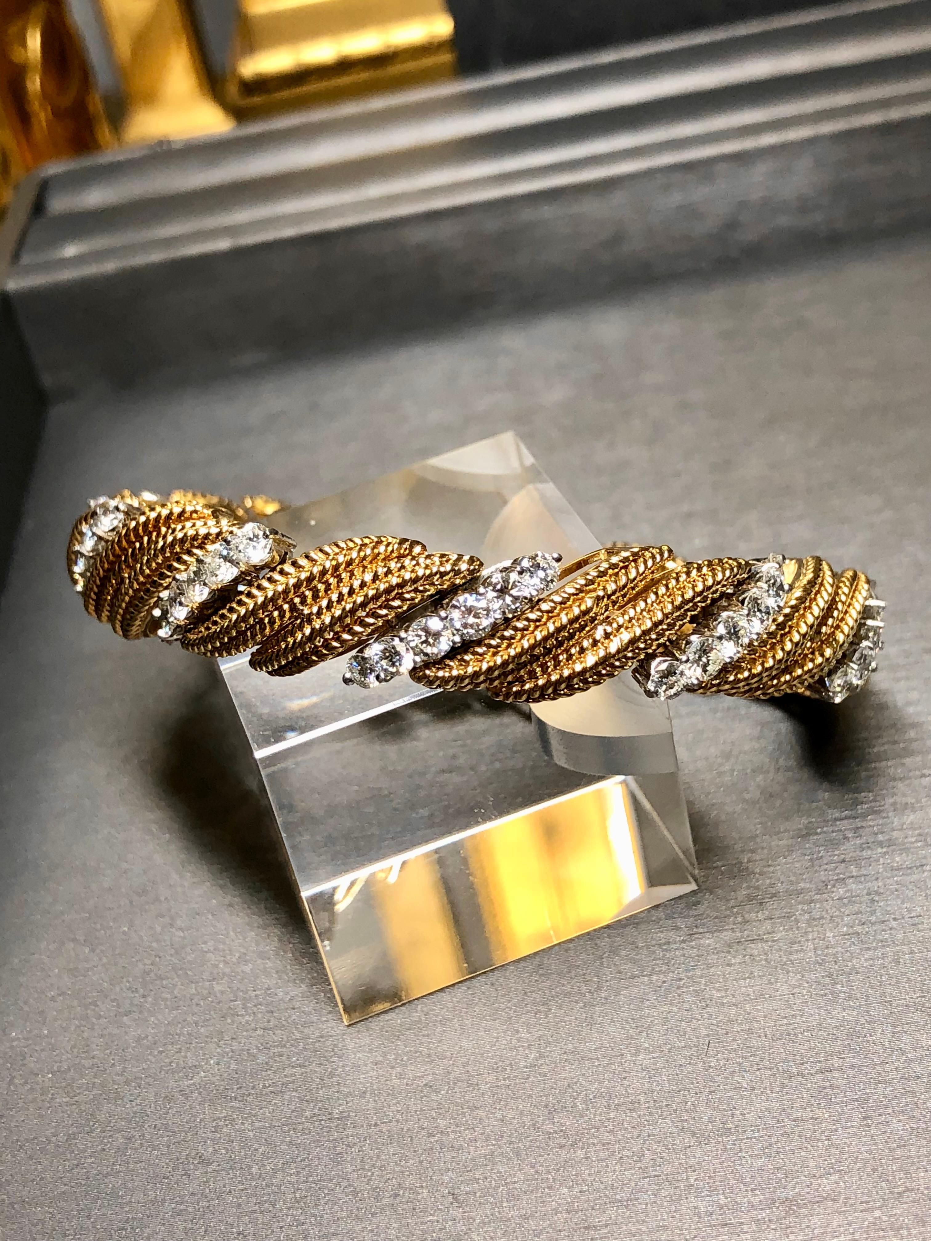 Brazalete de cuerda de diamantes de 18 quilates vintage de los años 60 6 ct F Vs Cierre oculto 6,75 Retro en venta