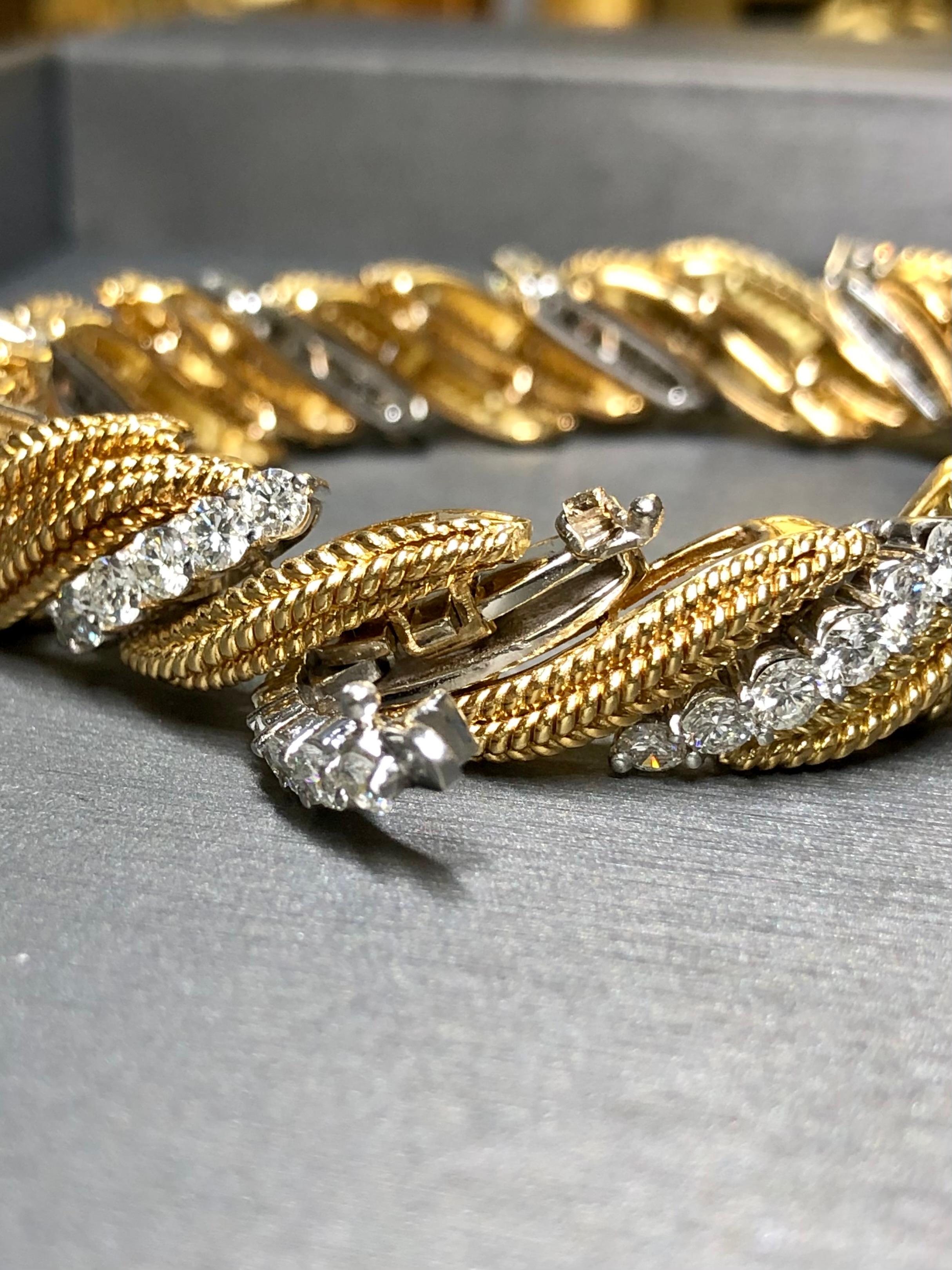 Brazalete de cuerda de diamantes de 18 quilates vintage de los años 60 6 ct F Vs Cierre oculto 6,75 en venta 1