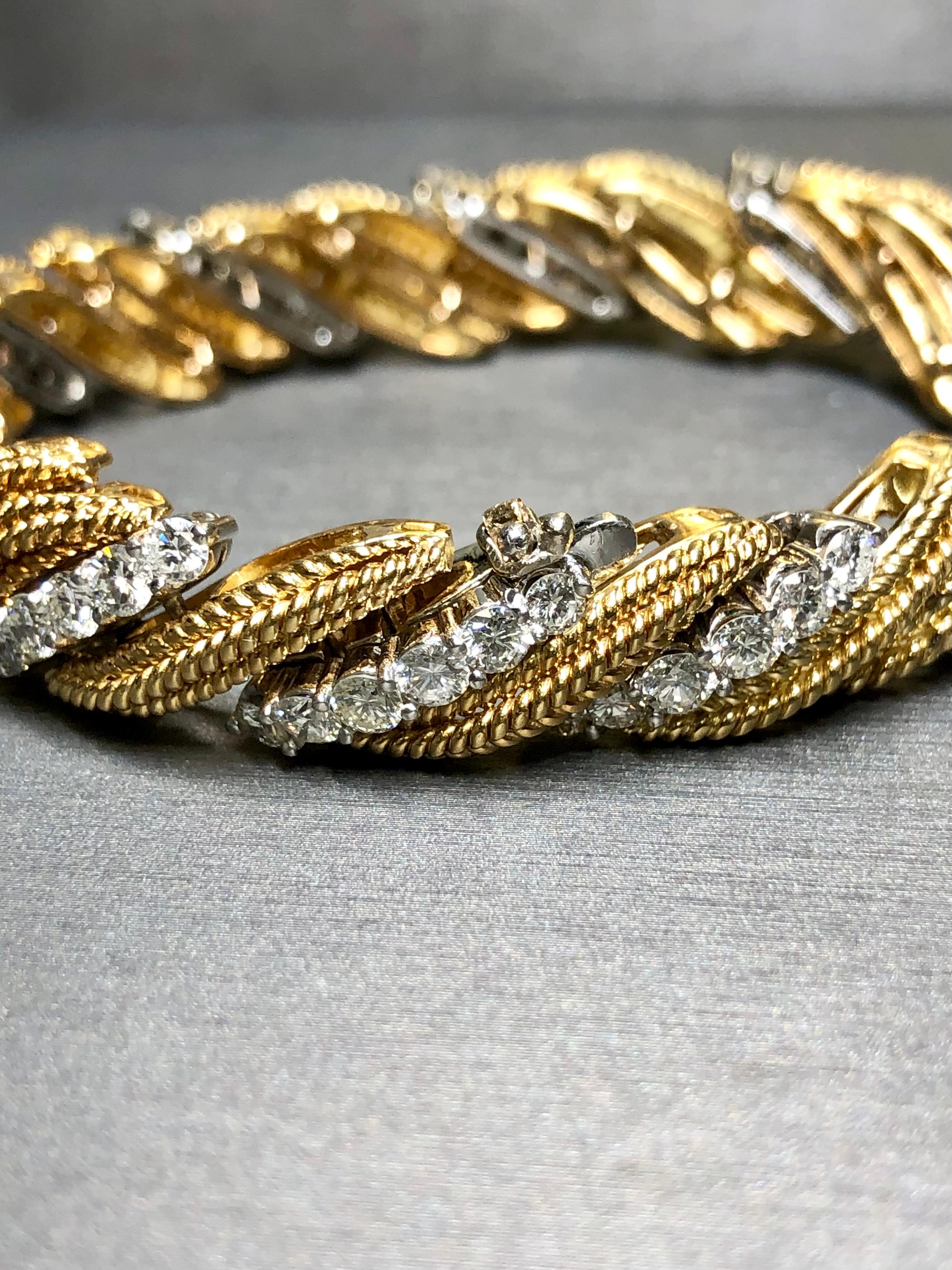 Brazalete de cuerda de diamantes de 18 quilates vintage de los años 60 6 ct F Vs Cierre oculto 6,75 en venta 2