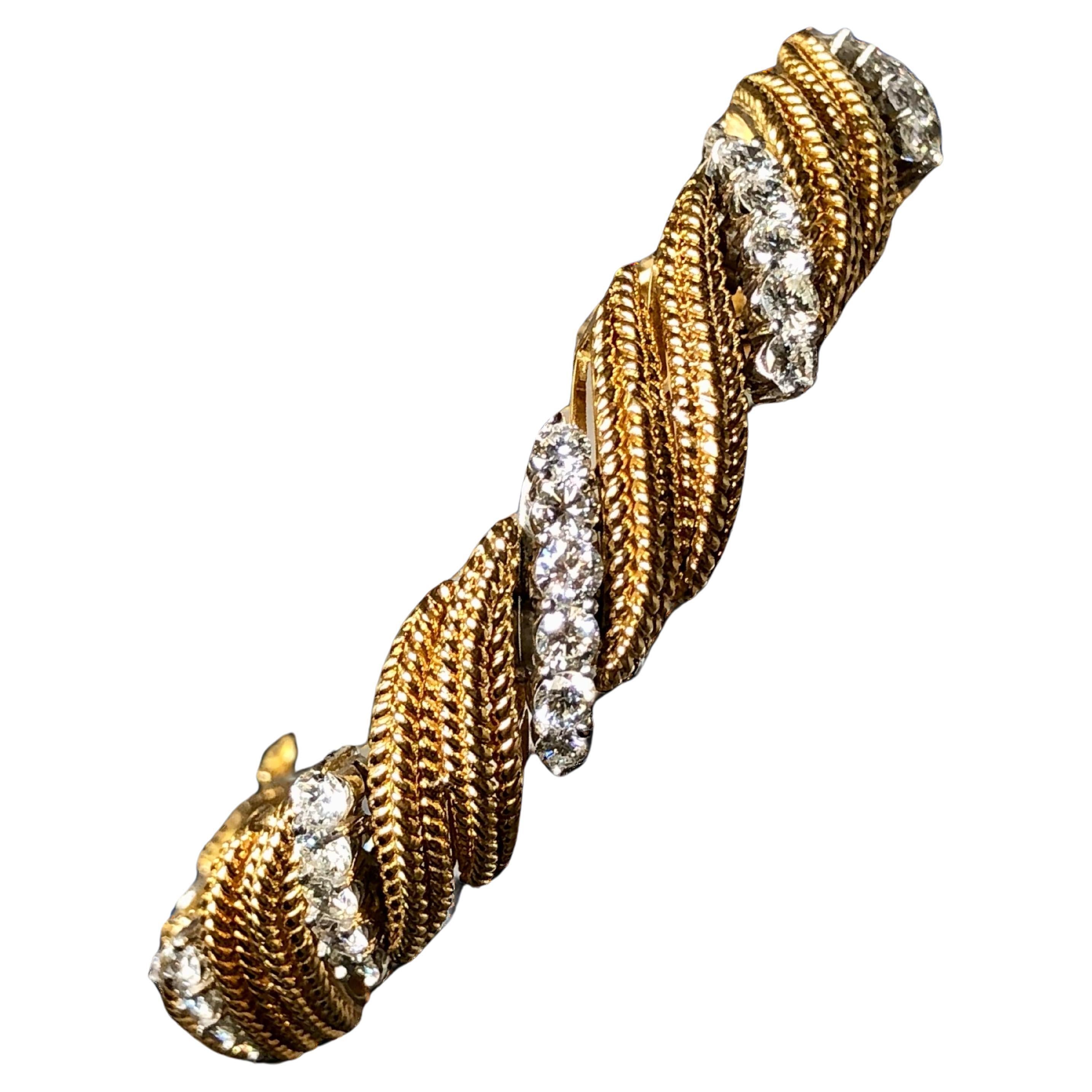 Vintage 1960’s Heavy 18K Diamond Rope Bracelet 6ctw F Vs Hidden Clasp 6.75”