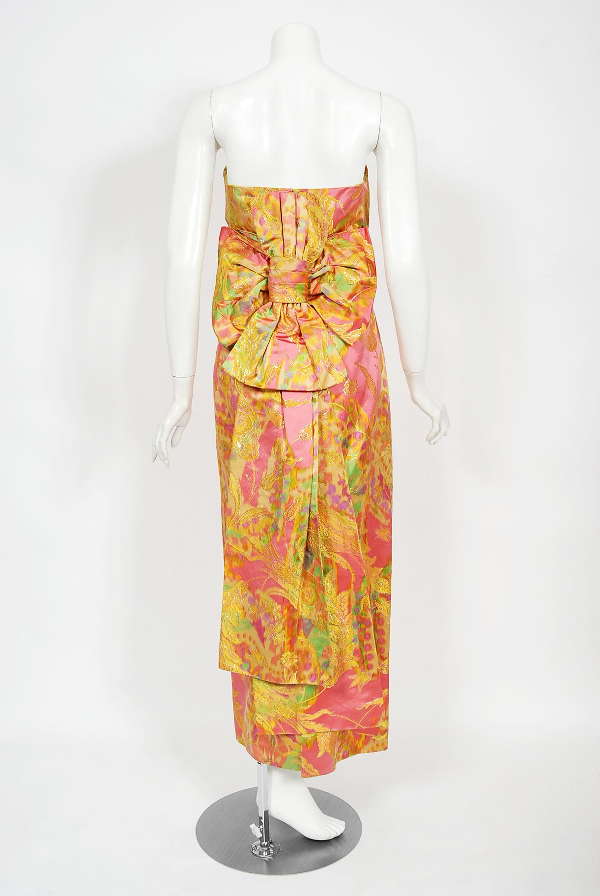 Vintage 1960's Helen Rose Couture Colorful Metallic Silk-Brocade Strapless Gown 3