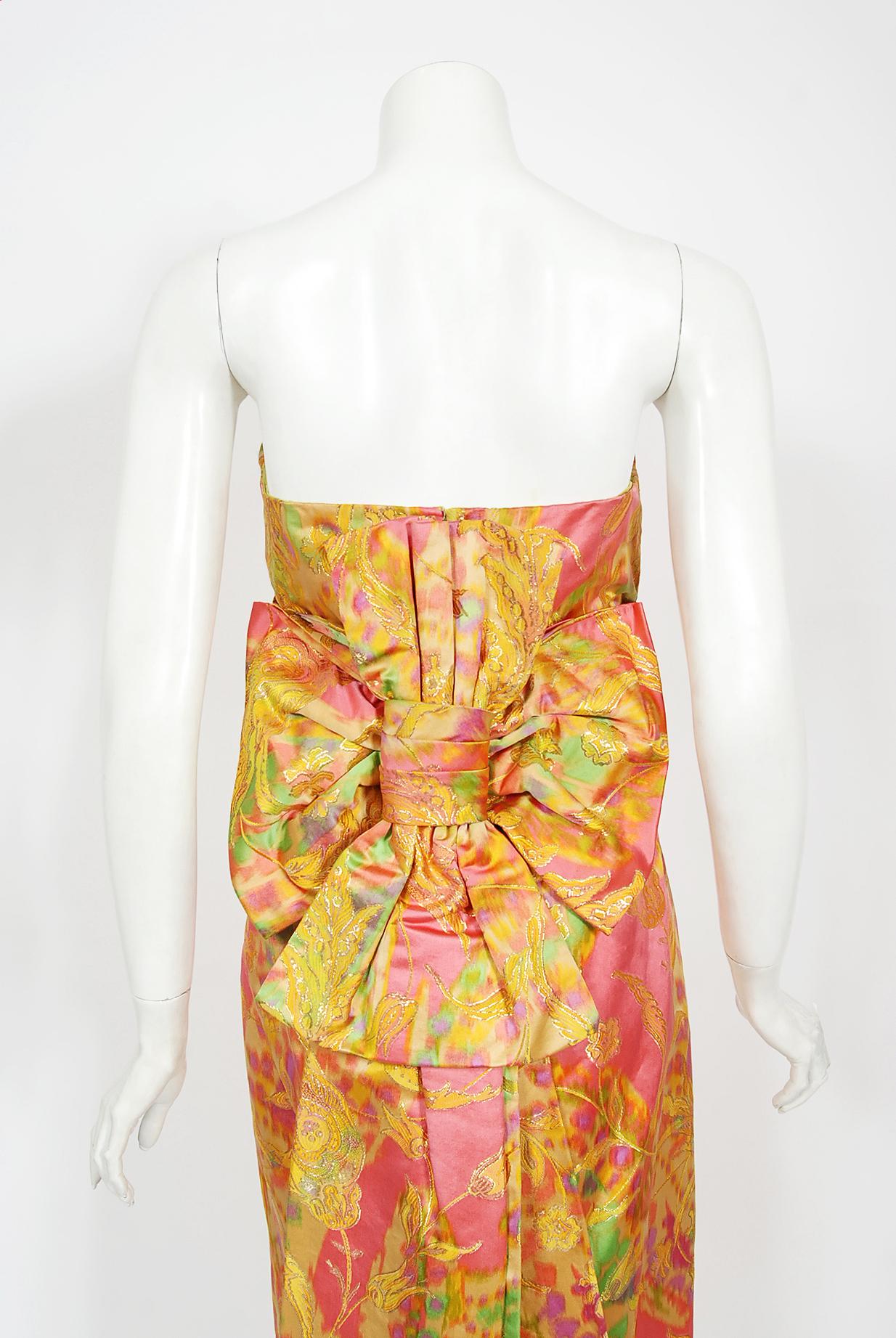 Vintage 1960's Helen Rose Couture Colorful Metallic Silk-Brocade Strapless Gown 4